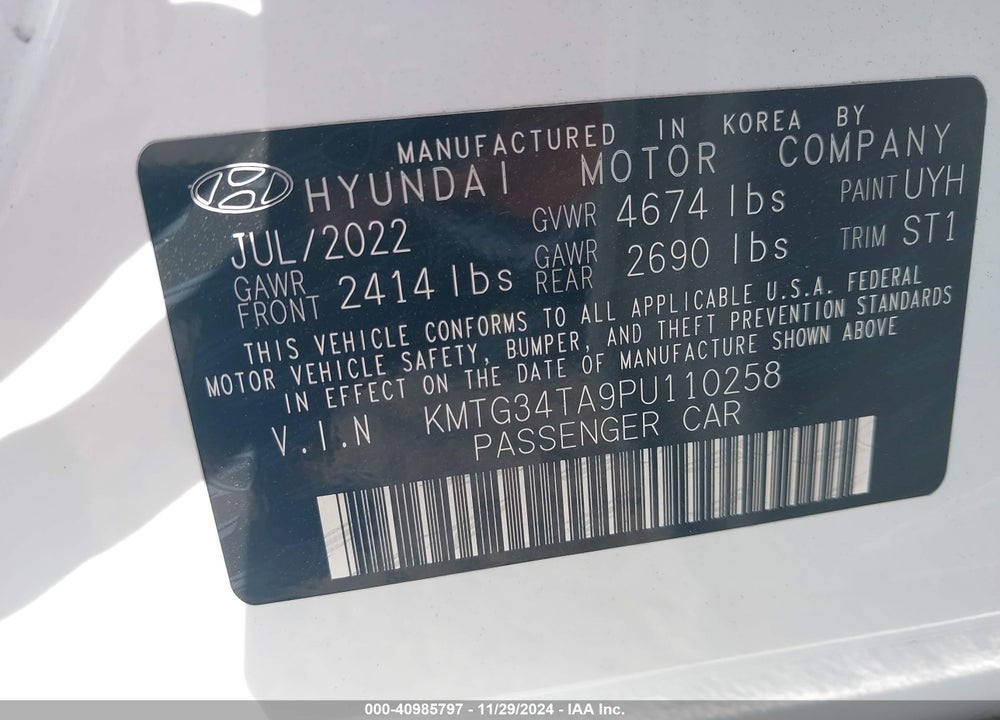 2023 GENESIS G70 VIN: KMTG34TA9PU110258
