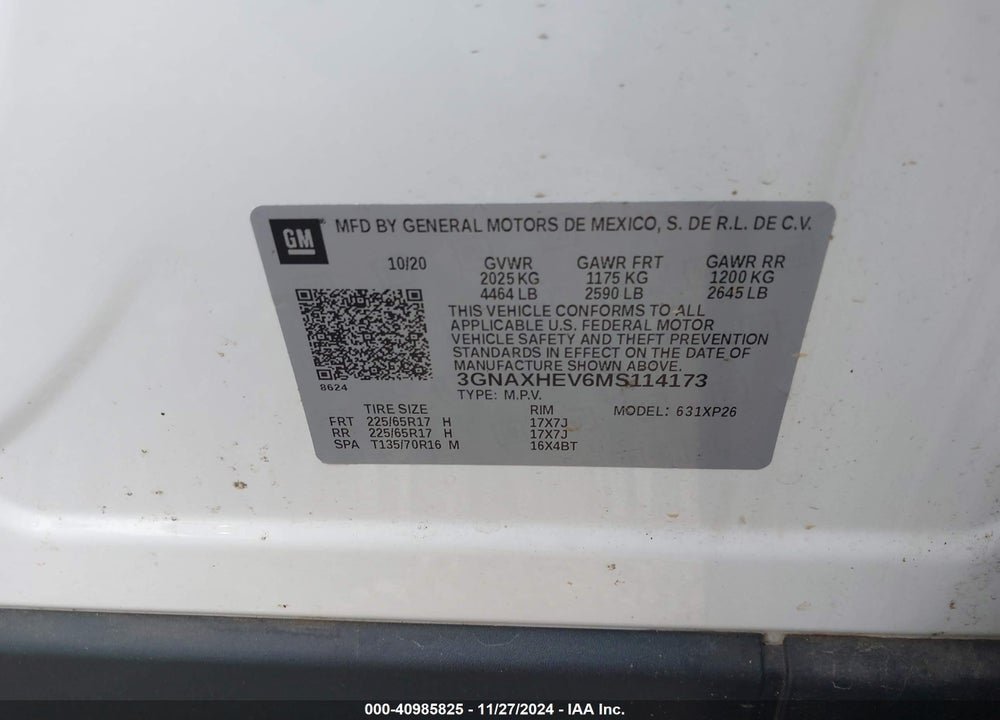 2021 CHEVROLET EQUINOX FWD LS VIN: 3GNAXHEV6MS114173