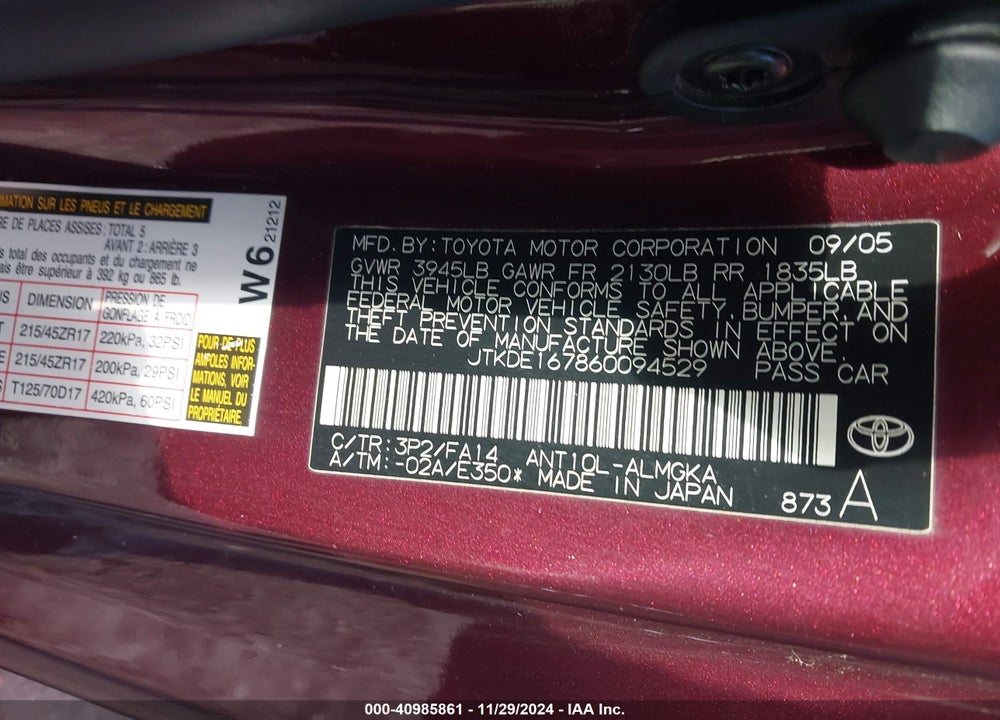 2006 SCION TC VIN: JTKDE167860094529