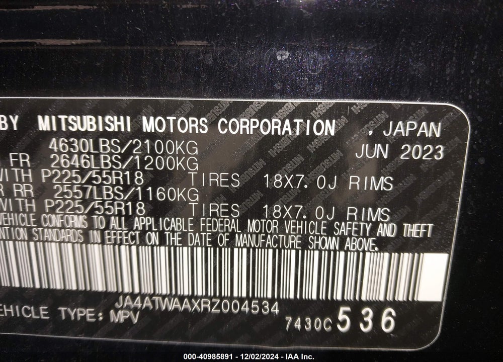 2024 MITSUBISHI ECLIPSE CROSS SE/SEL VIN: JA4ATWAAXRZ004534