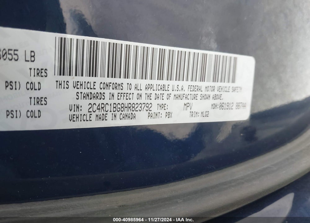 2017 CHRYSLER PACIFICA TOURING L VIN: 2C4RC1BG8HR823792