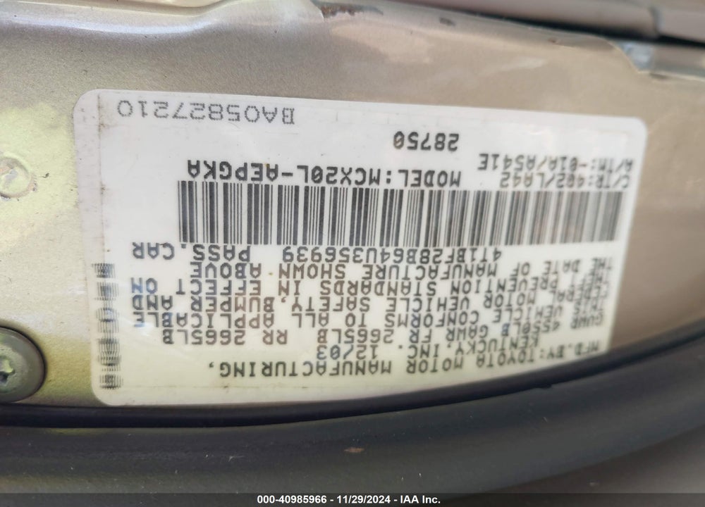 2004 TOYOTA AVALON XLS VIN: 4T1BF28B64U356939