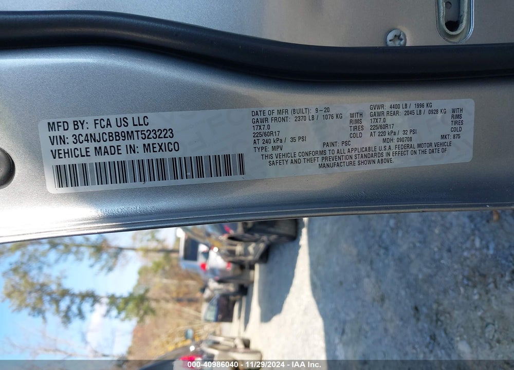 2021 JEEP COMPASS LATITUDE FWD VIN: 3C4NJCBB9MT523223