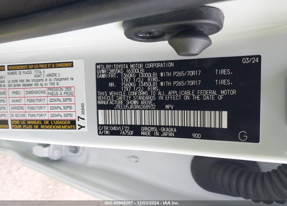 2024 TOYOTA 4RUNNER TRD PRO VIN: JTELU5JR3R6268932