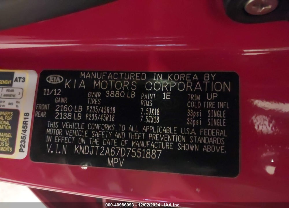 2013 KIA SOUL VIN: KNDJT2A67D7551887