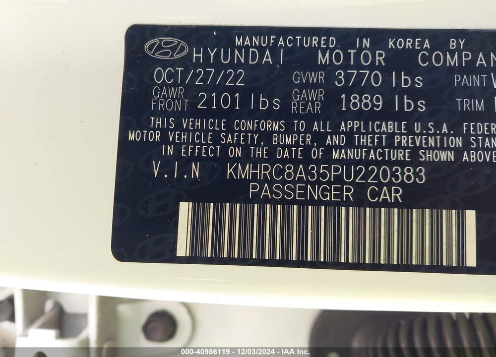 2023 HYUNDAI VENUE SEL VIN: KMHRC8A35PU220383