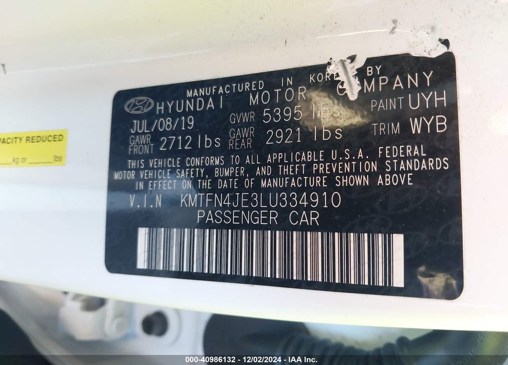 2020 GENESIS G80 3.8 AWD VIN: KMTFN4JE3LU334910