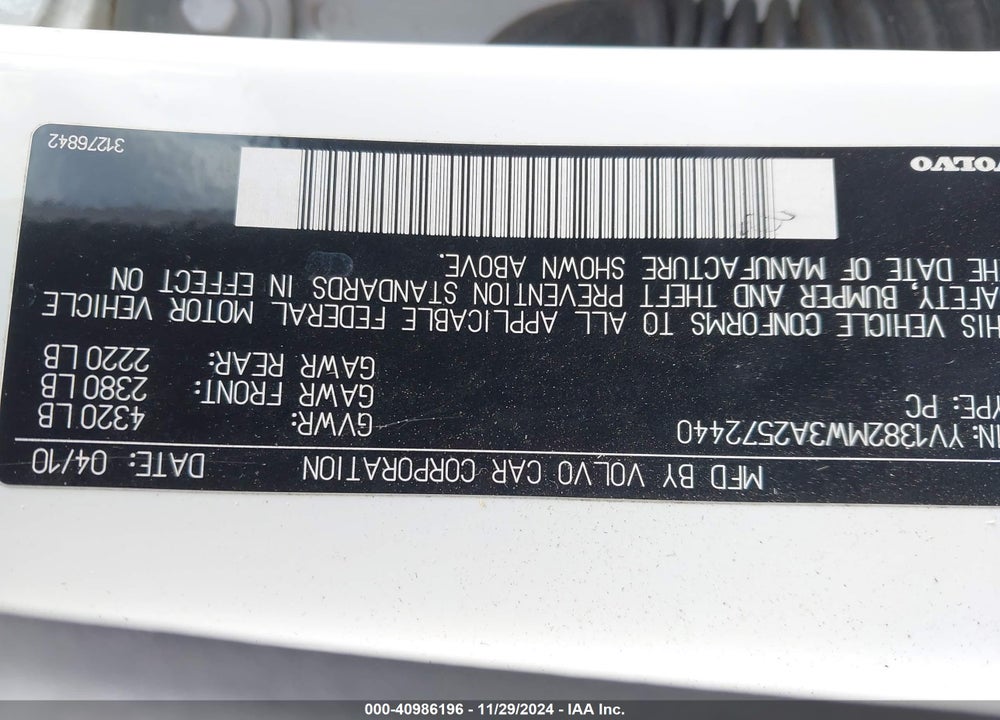 2010 VOLVO V50 2.4I VIN: YV1382MW3A2572440