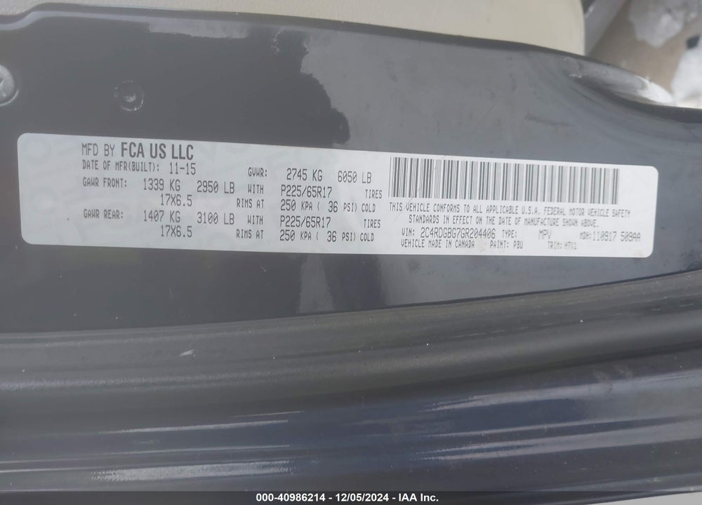 2016 DODGE GRAND CARAVAN SE VIN: 2C4RDGBG7GR204406