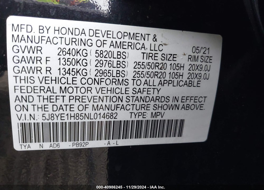 2022 ACURA MDX ADVANCE PACKAGE VIN: 5J8YE1H85NL014682