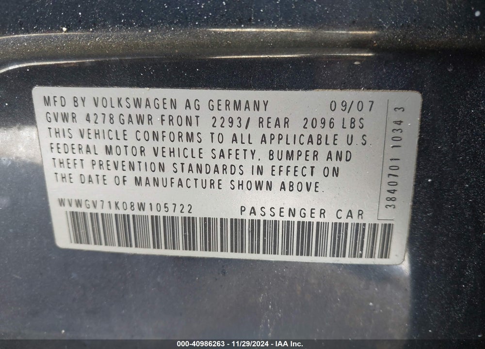 2008 VOLKSWAGEN GTI 4-DOOR VIN: WVWGV71K08W105722