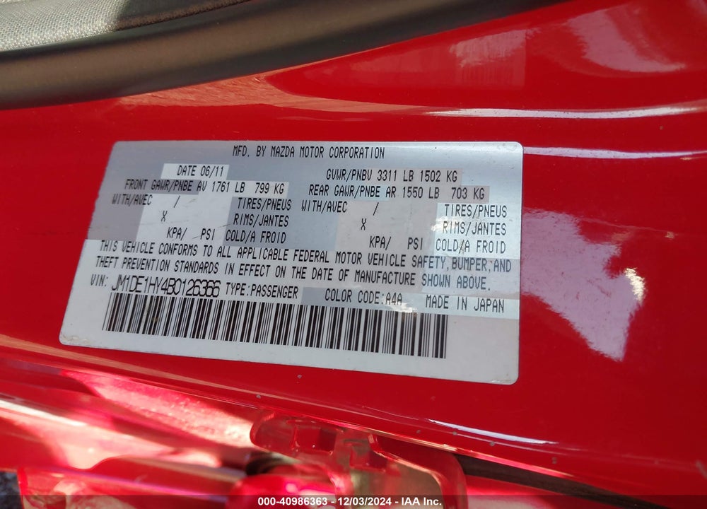 2011 MAZDA 2 SPORT VIN: JM1DE1HY4B0126366