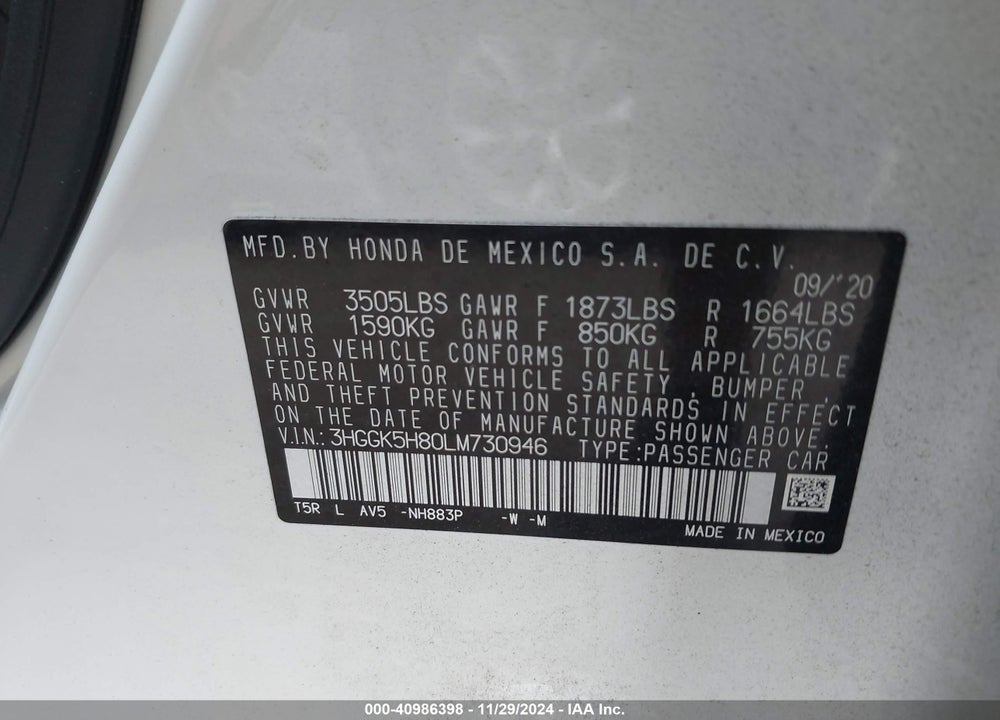 2020 HONDA FIT EX VIN: 3HGGK5H80LM730946