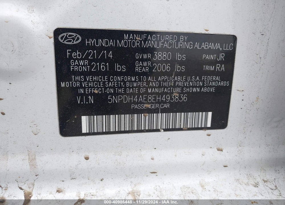 2014 HYUNDAI ELANTRA VIN: 5NPDH4AE8EH493836