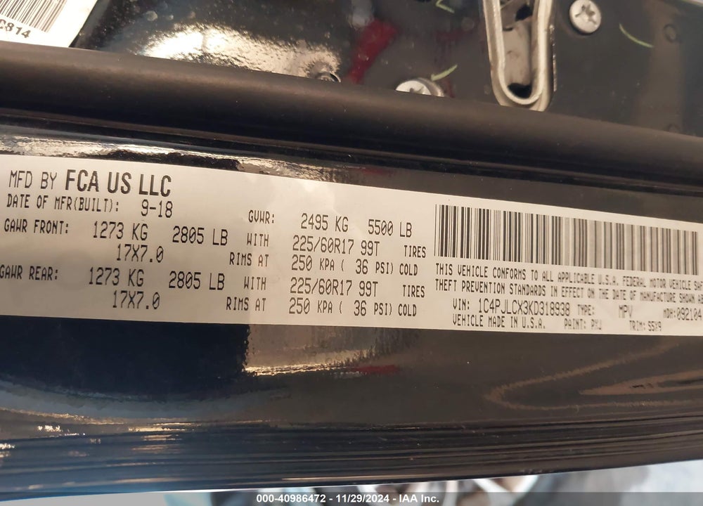 2019 JEEP CHEROKEE LATITUDE VIN: 1C4PJLCX3KD318938