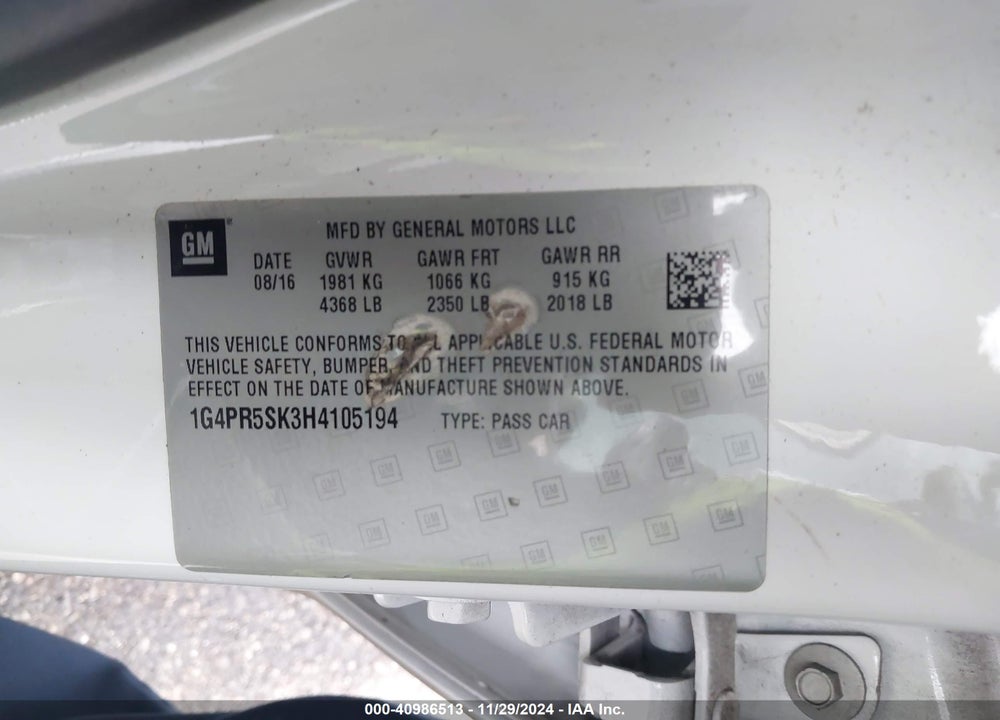 2017 BUICK VERANO SPORT TOURING VIN: 1G4PR5SK3H4105194