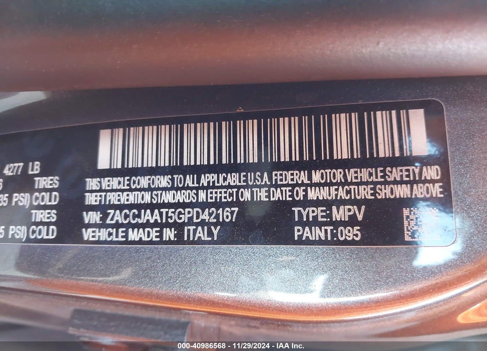 2016 JEEP RENEGADE SPORT VIN: ZACCJAAT5GPD42167