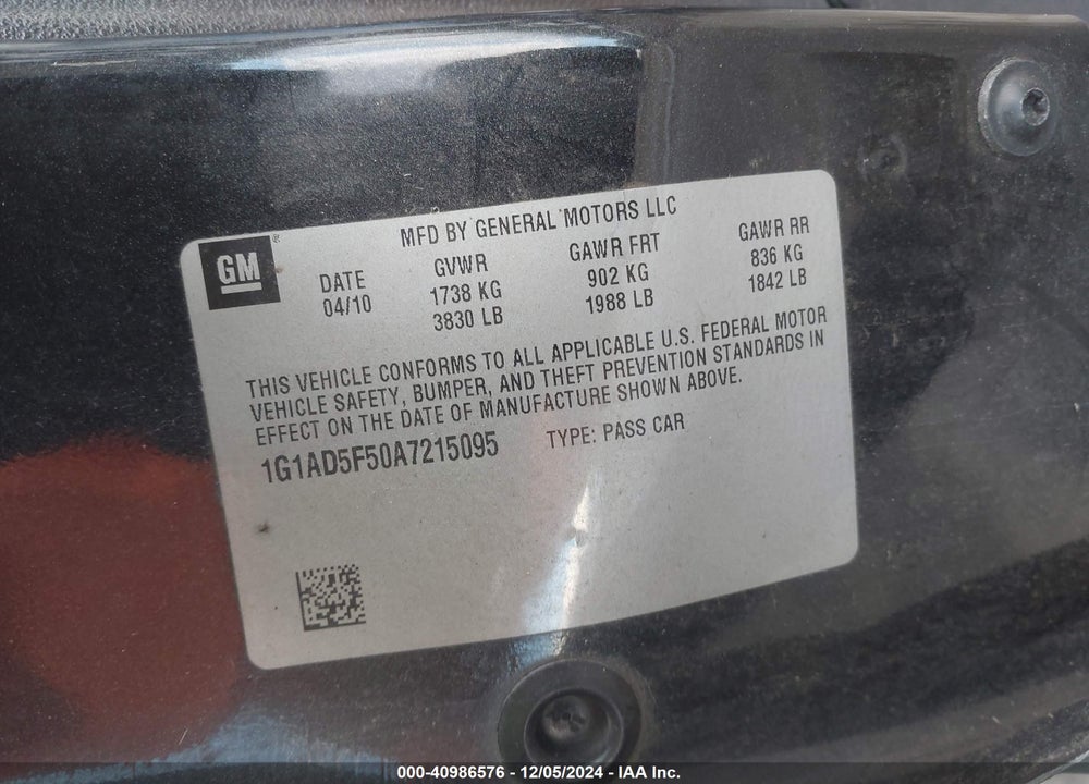 2010 CHEVROLET COBALT LT VIN: 1G1AD5F50A7215095