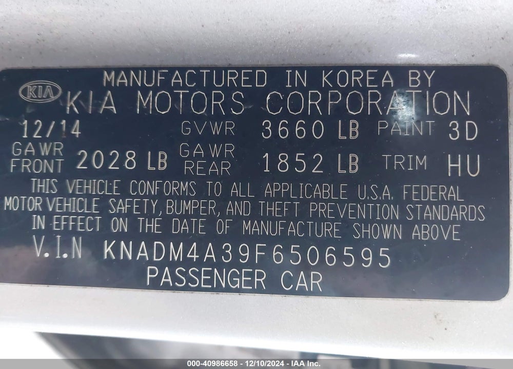 2015 KIA RIO LX VIN: KNADM4A39F6506595