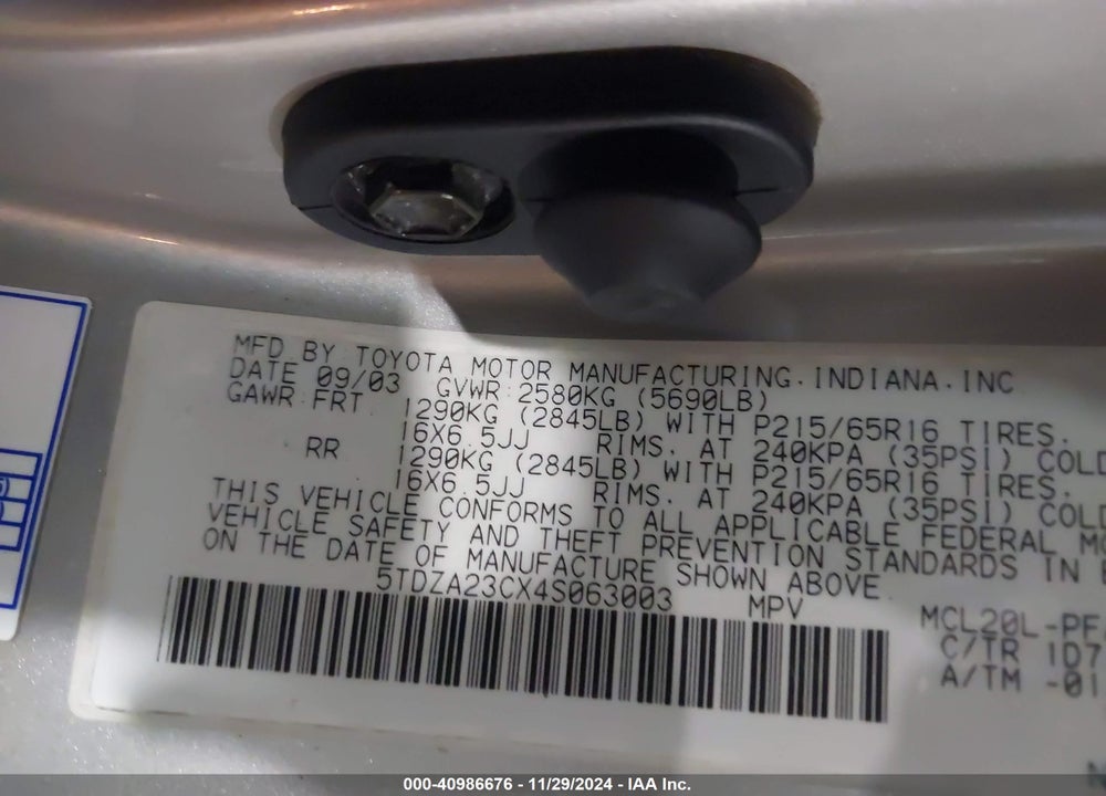 2004 TOYOTA SIENNA LE VIN: 5TDZA23CX4S063003