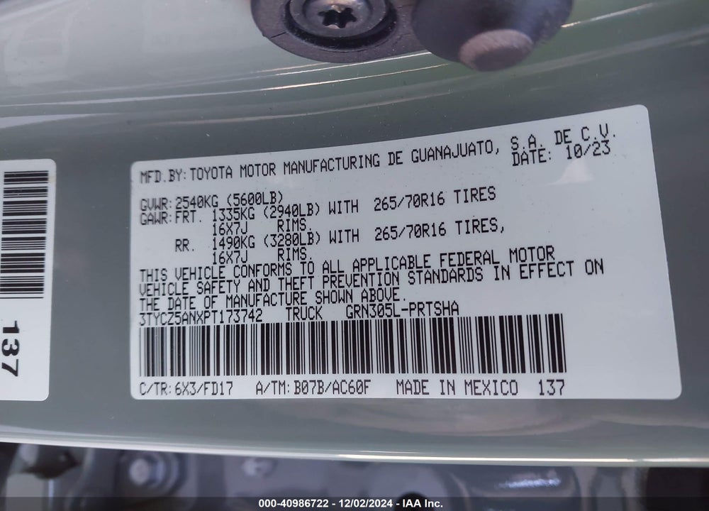 2023 TOYOTA TACOMA VIN: 3TYCZ5ANXPT173742