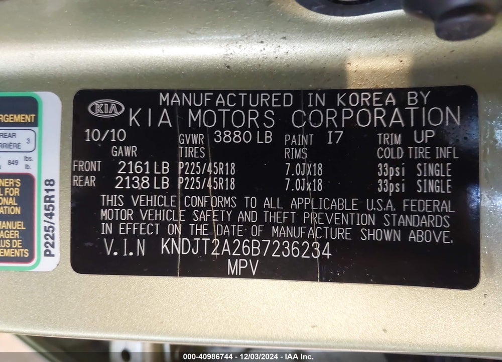 2011 KIA SOUL VIN: KNDJT2A26B7236234
