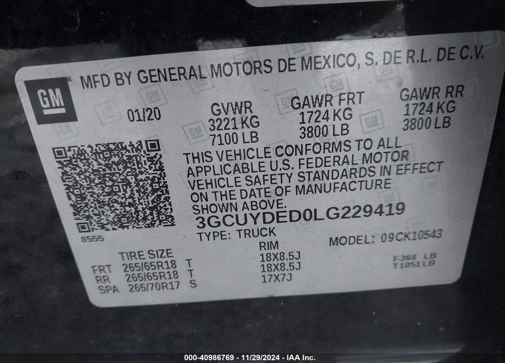 2020 CHEVROLET SILVERADO 1500 4WD SHORT BED LT VIN: 3GCUYDED0LG229419