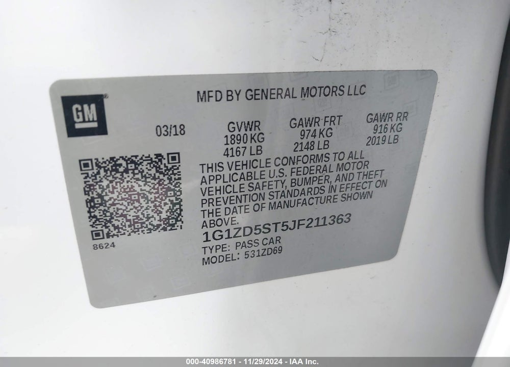 2018 CHEVROLET MALIBU LT VIN: 1G1ZD5ST5JF211363