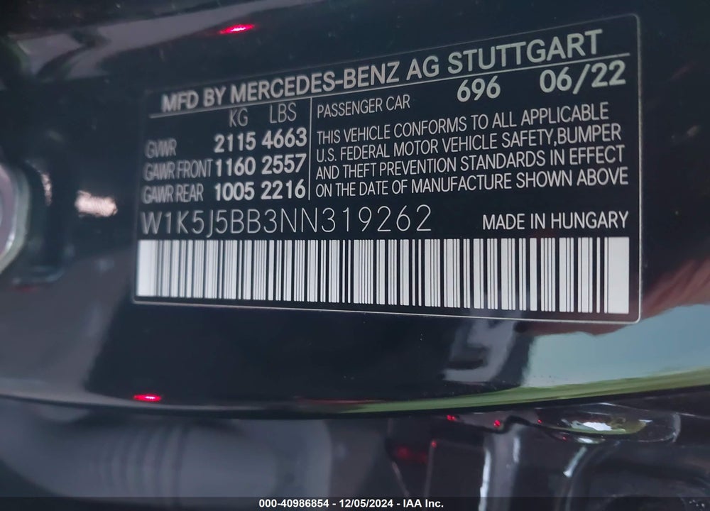 2022 MERCEDES-BENZ AMG CLA 35 VIN: W1K5J5BB3NN319262