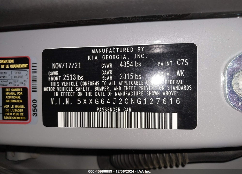 2022 KIA K5 GT LINE VIN: 5XXG64J20NG127616