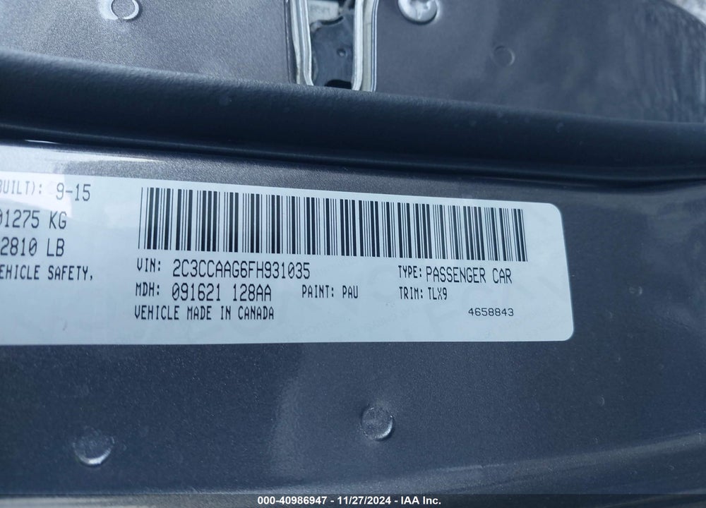 2015 CHRYSLER 300 LIMITED VIN: 2C3CCAAG6FH931035