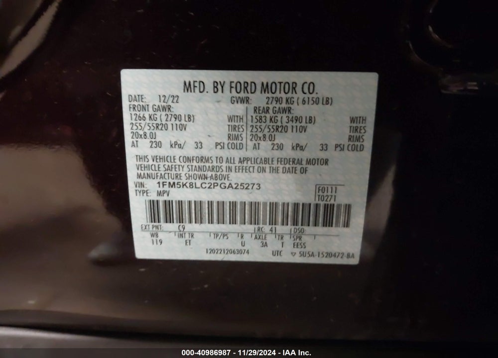 2023 FORD EXPLORER KING RANCH VIN: 1FM5K8LC2PGA25273
