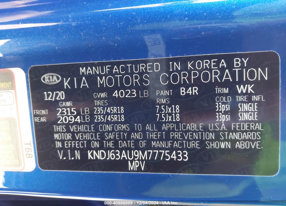 2021 KIA SOUL VIN: KNDJ63AU9M7775433