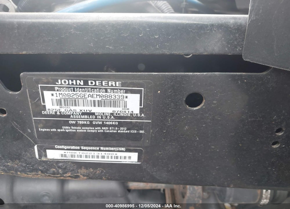 2014 JOHN DEERE XUV825I VIN: 1M0825GEAEM088339