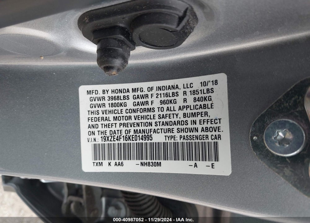 2019 HONDA INSIGHT LX VIN: 19XZE4F16KE014995