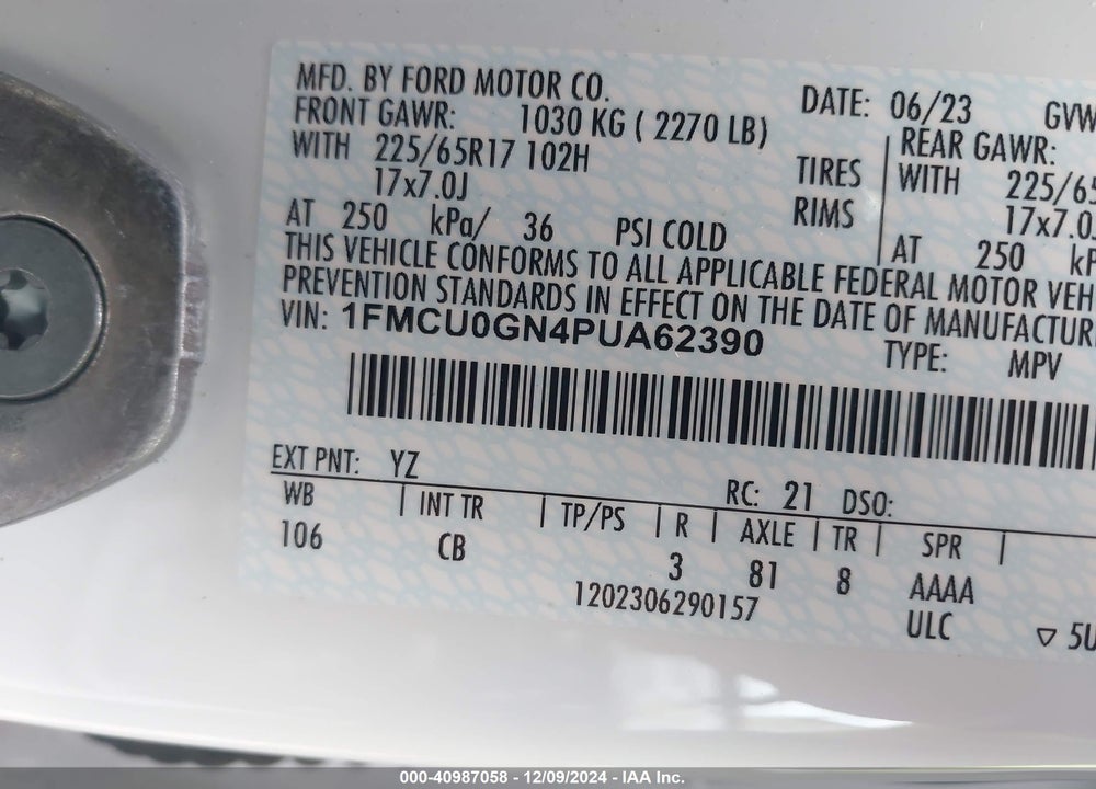2023 FORD ESCAPE ACTIVE VIN: 1FMCU0GN4PUA62390
