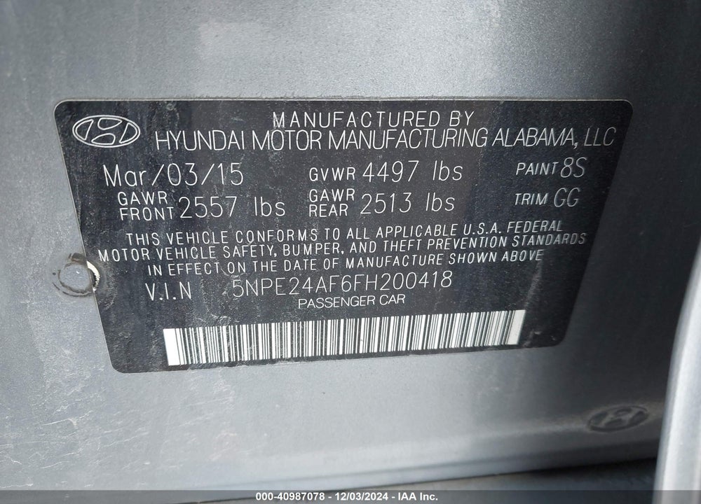 2015 HYUNDAI SONATA VIN: 5NPE24AF6FH200418