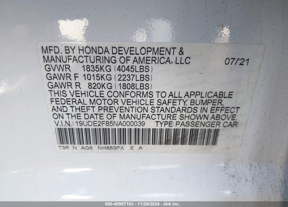 2022 ACURA ILX PREMIUM A-SPEC PACKAGES/TECHNOLOGY A-SPEC PACKAGES VIN: 19UDE2F85NA000039