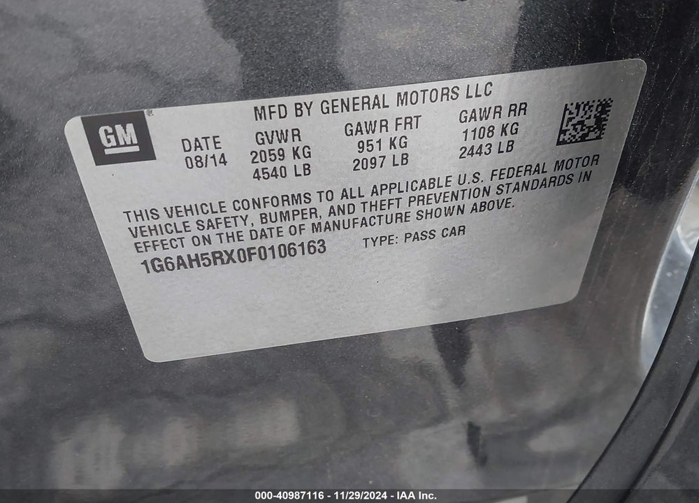 2015 CADILLAC ATS LUXURY VIN: 1G6AH5RX0F0106163