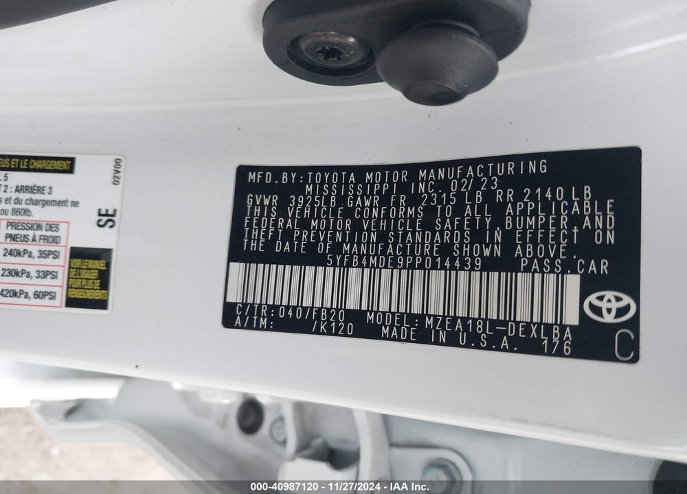 2023 TOYOTA COROLLA LE VIN: 5YFB4MDE9PP014439