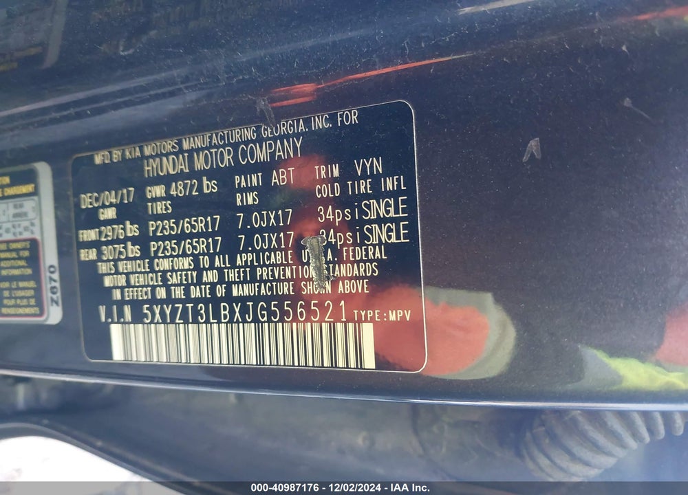 2018 HYUNDAI SANTA FE SPORT 2.4L VIN: 5XYZT3LBXJG556521