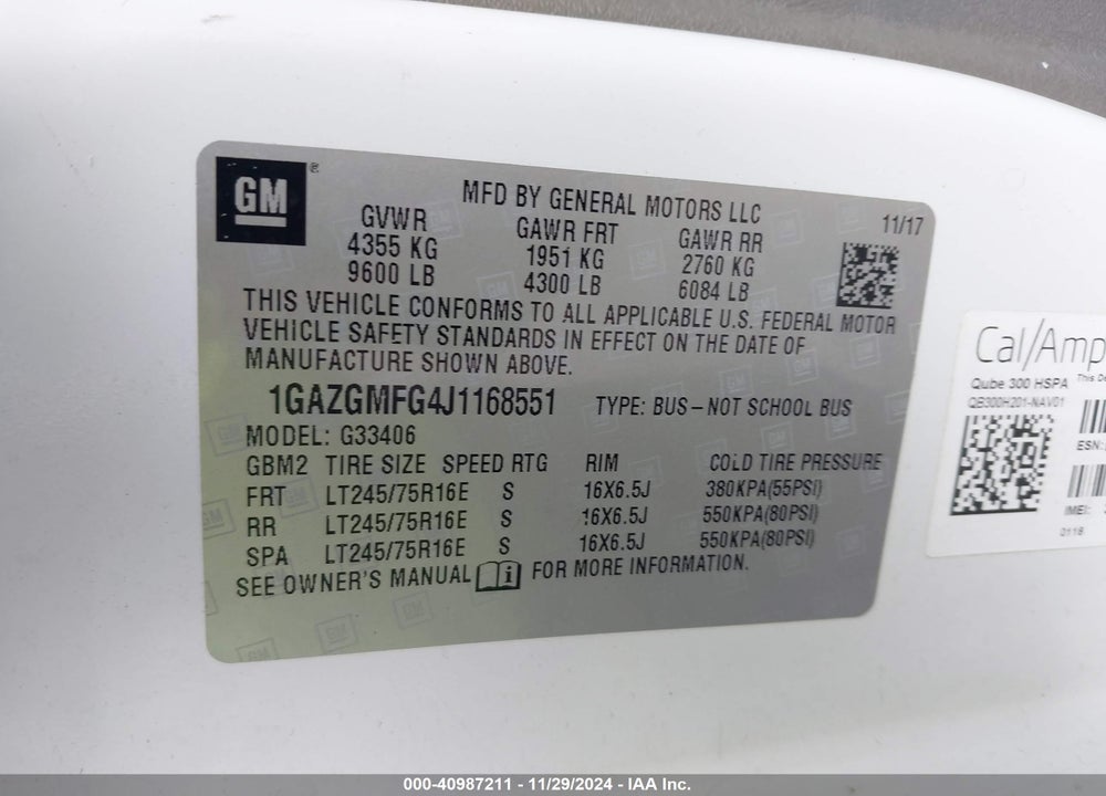 2018 CHEVROLET EXPRESS 3500 LT VIN: 1GAZGMFG4J1168551