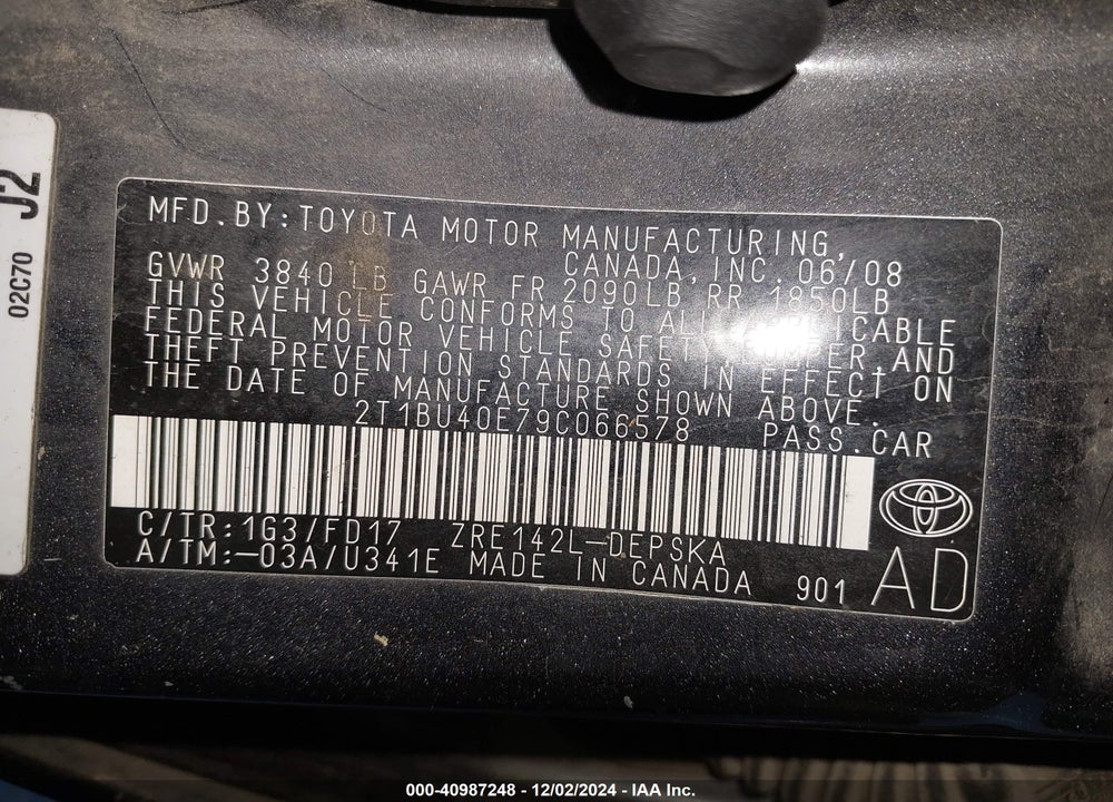 2009 TOYOTA COROLLA S VIN: 2T1BU40E79C066578