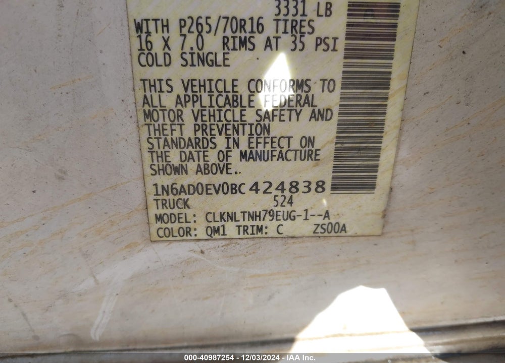 2011 NISSAN FRONTIER VIN: 1N6AD0EV0BC424838