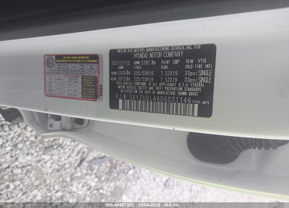 2013 HYUNDAI SANTA FE SPORT 2.0T VIN: 5XYZUDLA6DG031146