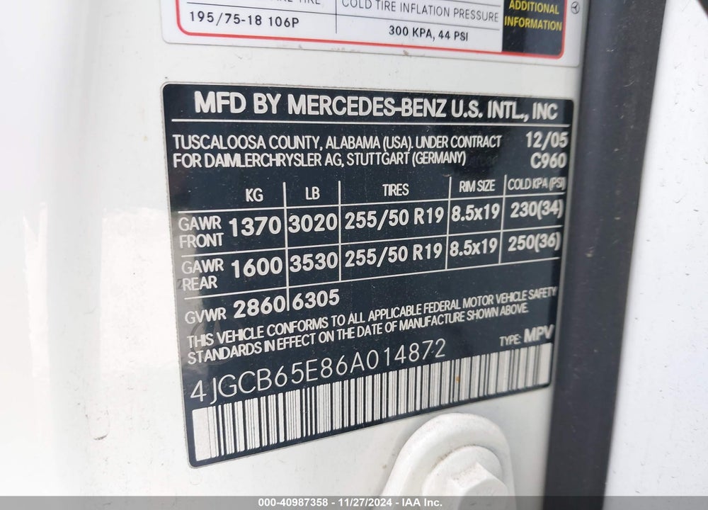 2006 MERCEDES-BENZ R 350 4MATIC VIN: 4JGCB65E86A014872