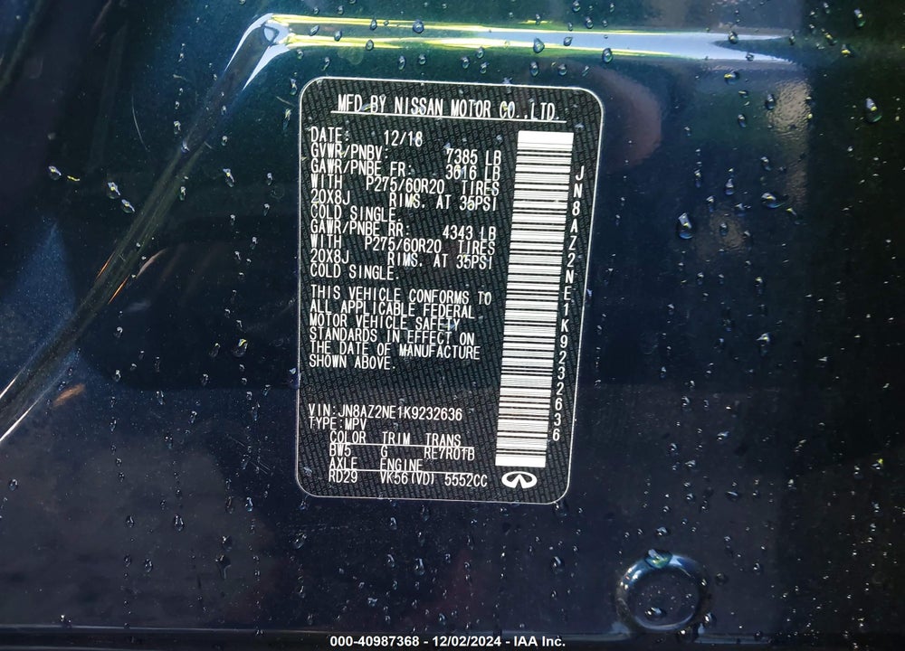 2019 INFINITI QX80 LUXE VIN: JN8AZ2NE1K9232636