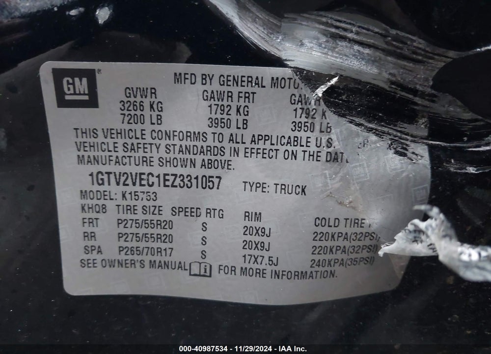 2014 GMC SIERRA VIN: 1GTV2VEC1EZ331057