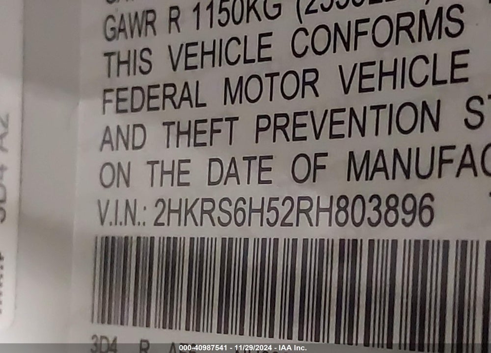 2024 HONDA CR-V HYBRID SPORT VIN: 2HKRS6H52RH803896