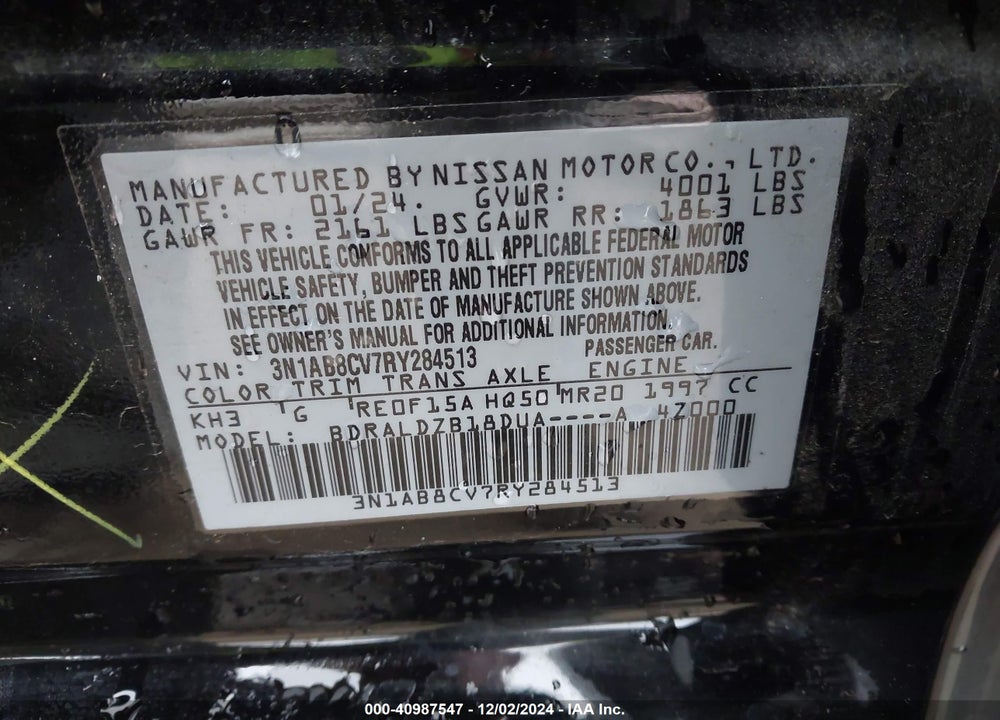 2024 NISSAN SENTRA SV XTRONIC CVT VIN: 3N1AB8CV7RY284513